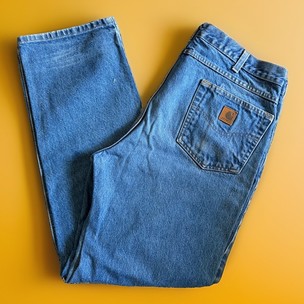 Carhartt B18 PRW Straight Fit Jeans Mens 38x32 Blue Denim Pants Mexico Made Work